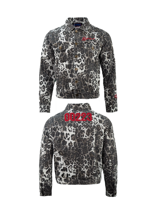 TGFCLUB 223 Leopard Full Print Slim Denim Jacket | Face 3 Face