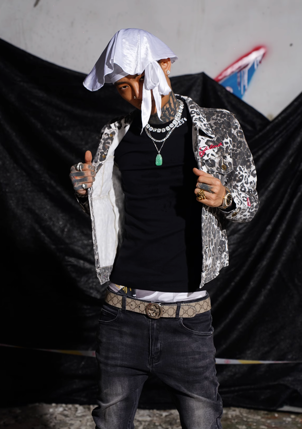 TGFCLUB 223 Leopard Full Print Slim Denim Jacket | Face 3 Face