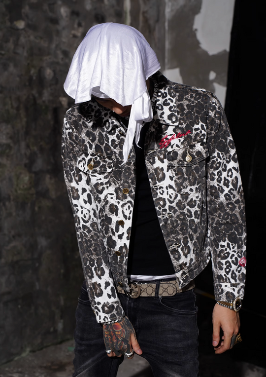 TGFCLUB 223 Leopard Full Print Slim Denim Jacket | Face 3 Face