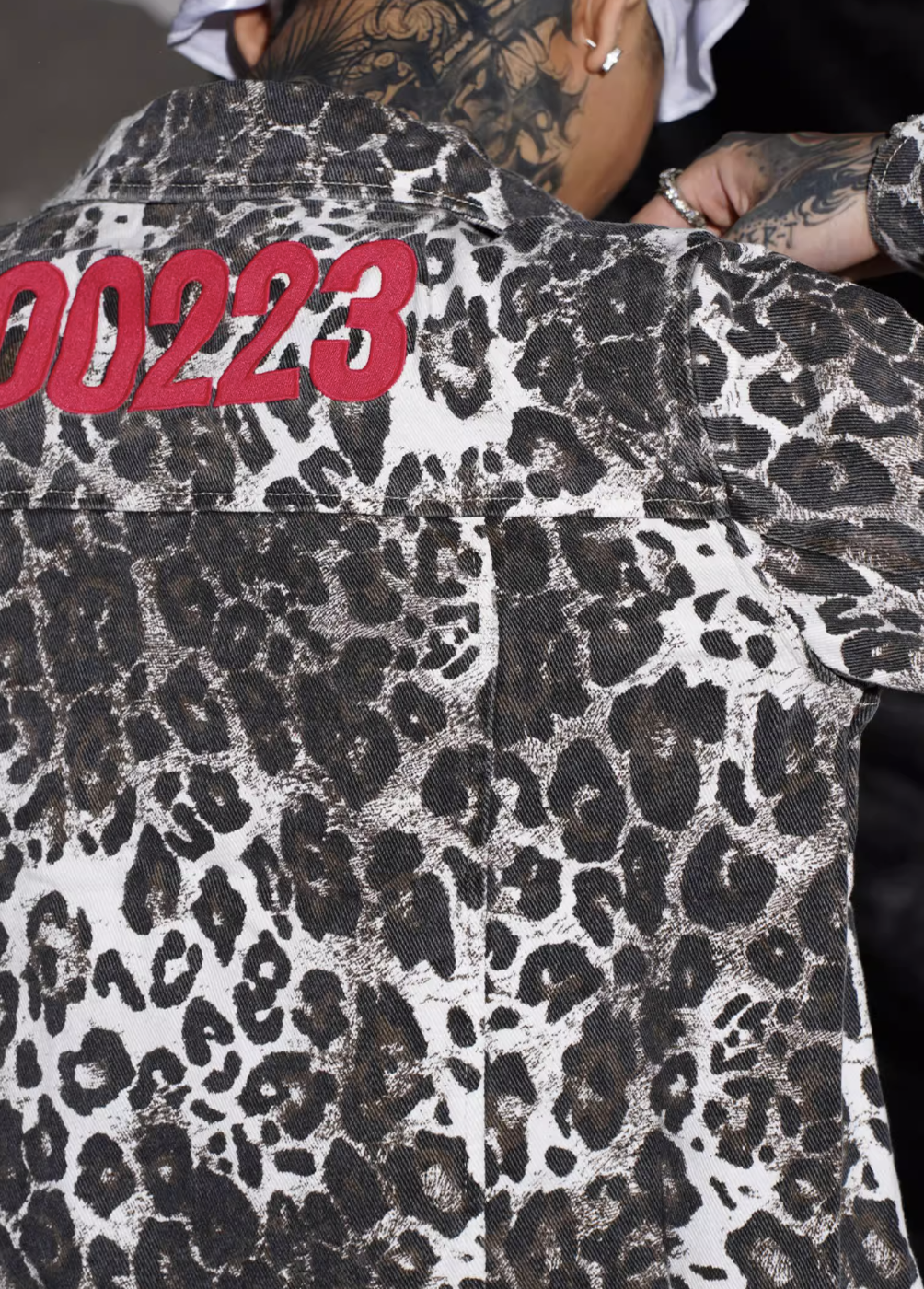 TGFCLUB 223 Leopard Full Print Slim Denim Jacket | Face 3 Face