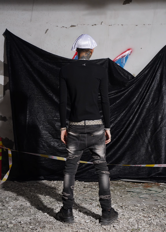 TGFCLUB 223 Neck Embroidered Stretch Slim Long Sleeve Tee | Face 3 Face