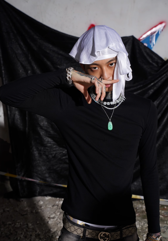 TGFCLUB 223 Neck Embroidered Stretch Slim Long Sleeve Tee | Face 3 Face