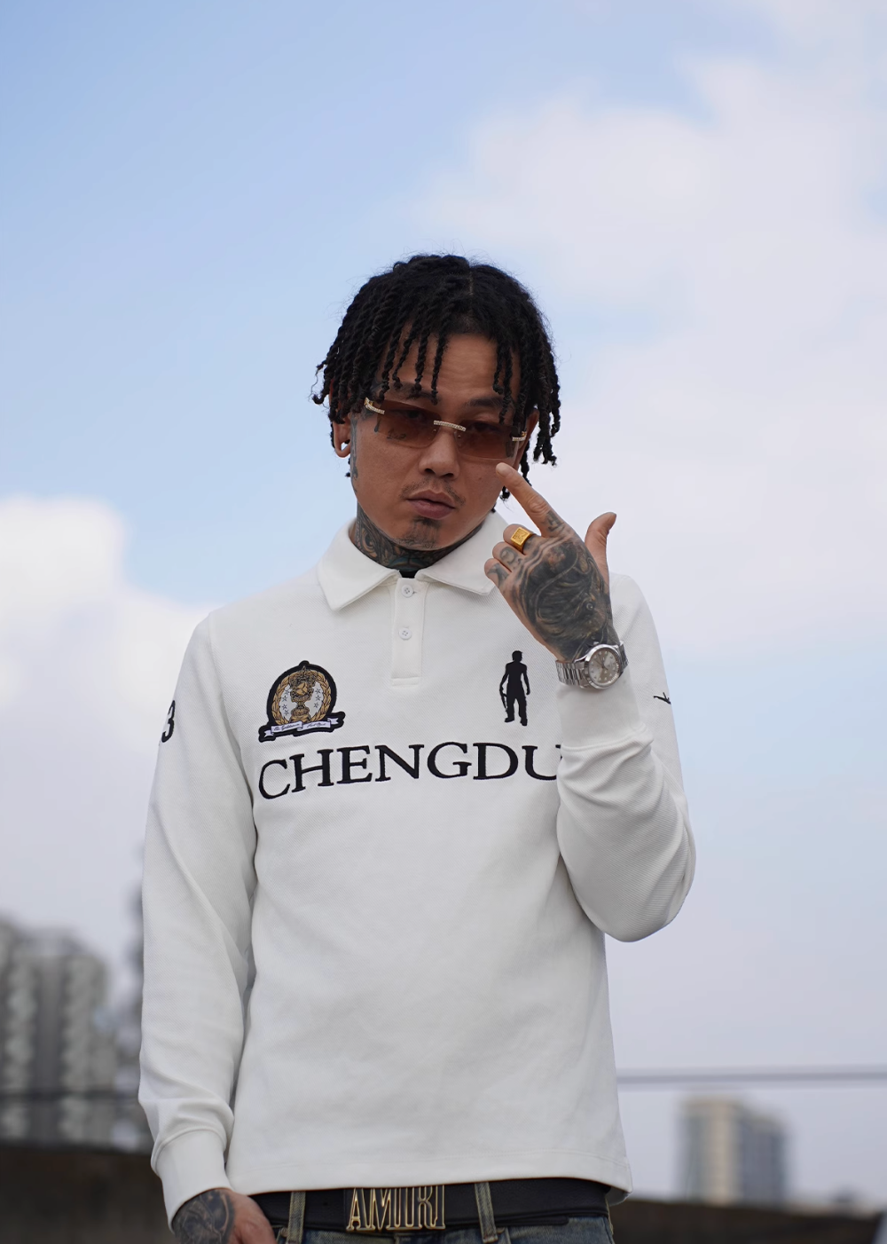 TGFCLUB 223 Patch Embroidered Slim Fit Long Sleeve Polo | Face 3 Face