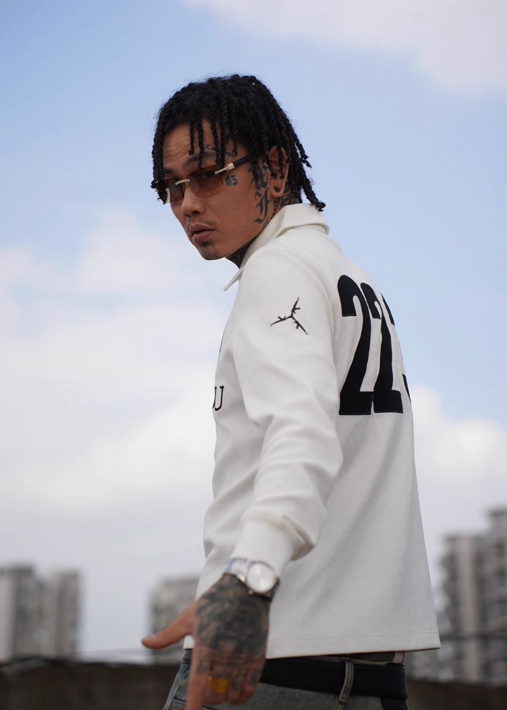 TGFCLUB 223 Patch Embroidered Slim Fit Long Sleeve Polo | Face 3 Face