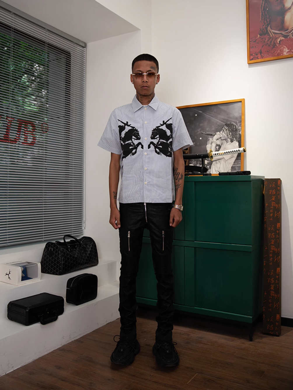 TGFCLUB 223 Print Stripe Short Sleeve Shirt | Face 3 Face