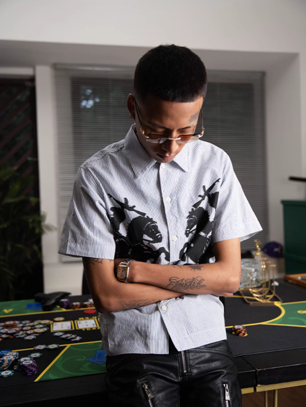 TGFCLUB 223 Print Stripe Short Sleeve Shirt | Face 3 Face