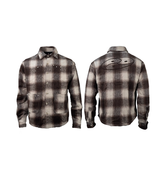 TGFCLUB Plaid Embroidered Rhinestone Long Sleeve Shirt | Face 3 Face