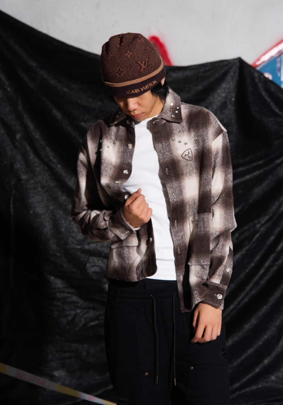 TGFCLUB Plaid Embroidered Rhinestone Long Sleeve Shirt | Face 3 Face