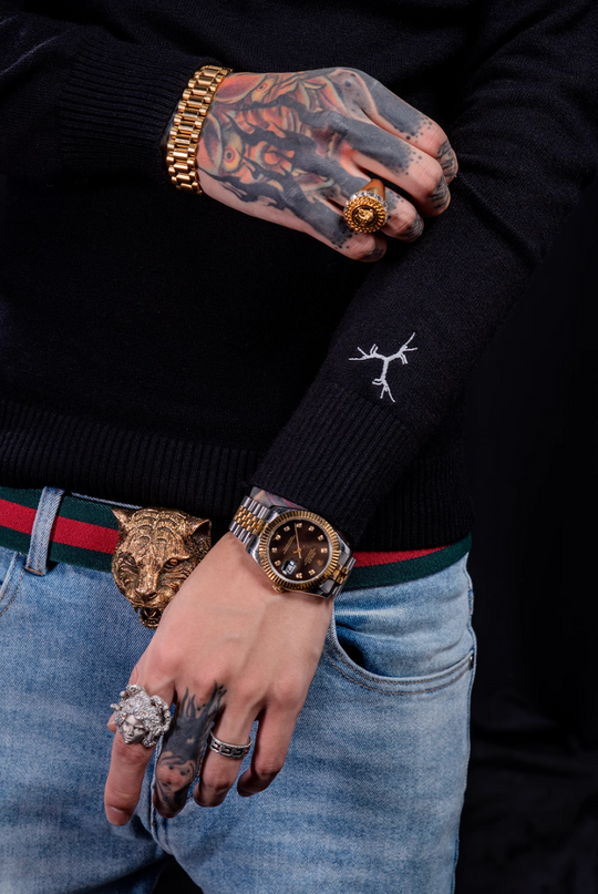 TGFCLUB Embroidered Half Turtleneck Slim Fit Knit Sweater | Face 3 Face