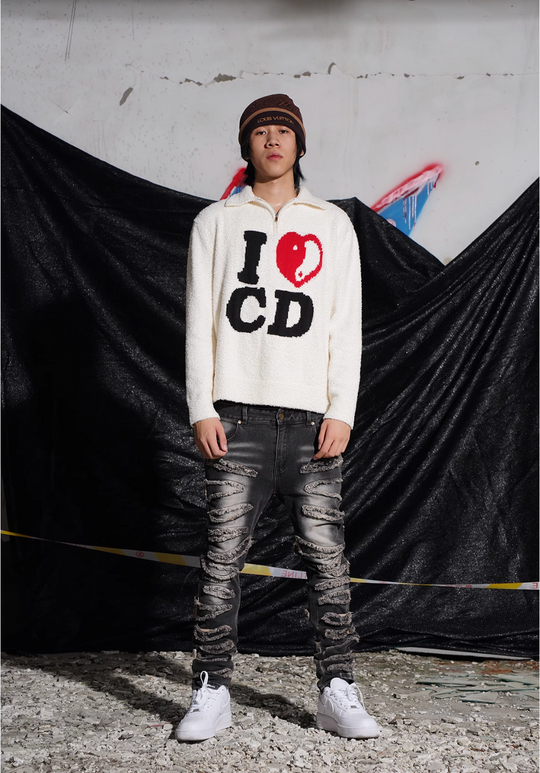 TGFCLUB I LOVE CD Half Zip Fleece Knit Sweater | Face 3 Face