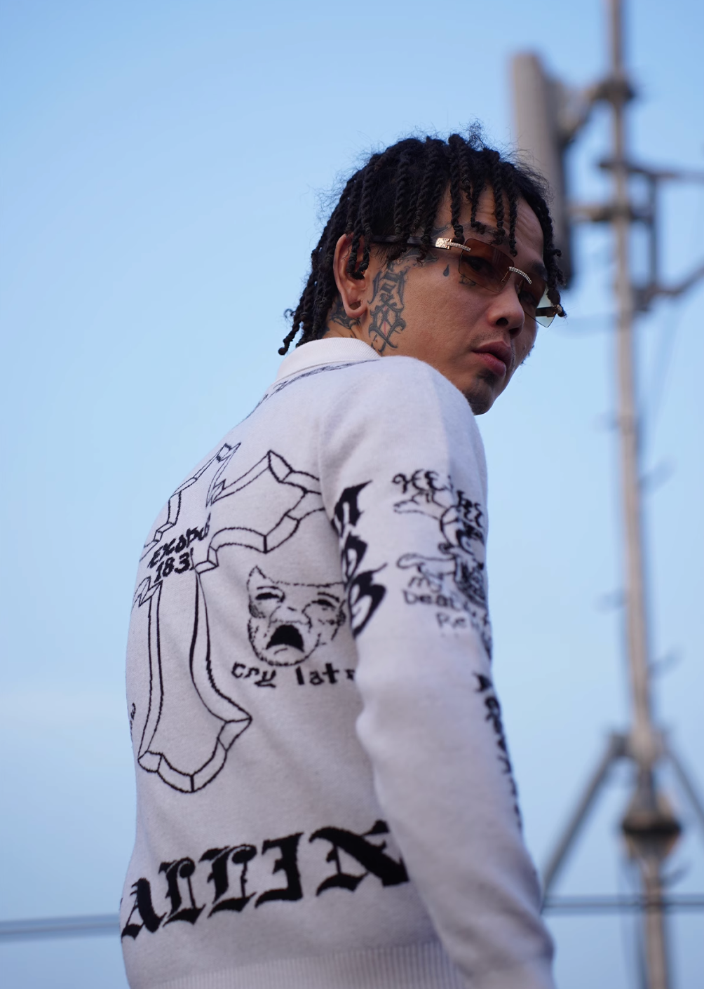 TGFCLUB 2PAC Tattoo Slim Fit Polo Knit Sweater | Face 3 Face