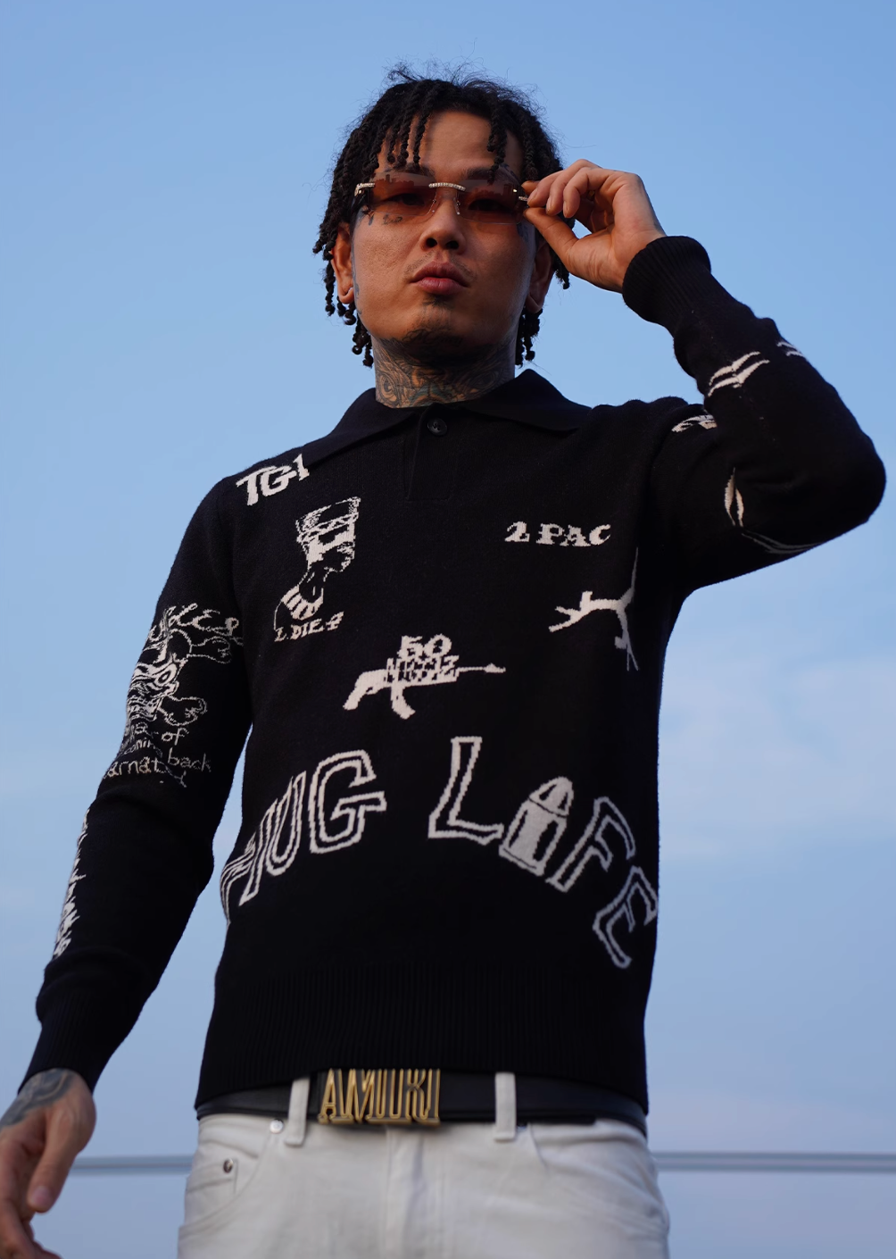 TGFCLUB 2PAC Tattoo Slim Fit Polo Knit Sweater | Face 3 Face