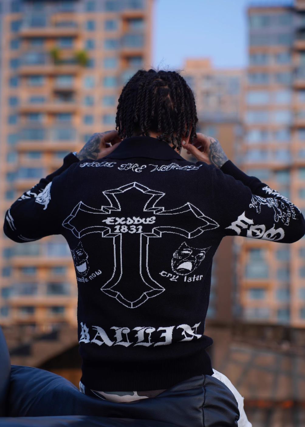 TGFCLUB 2PAC Tattoo Slim Fit Polo Knit Sweater | Face 3 Face