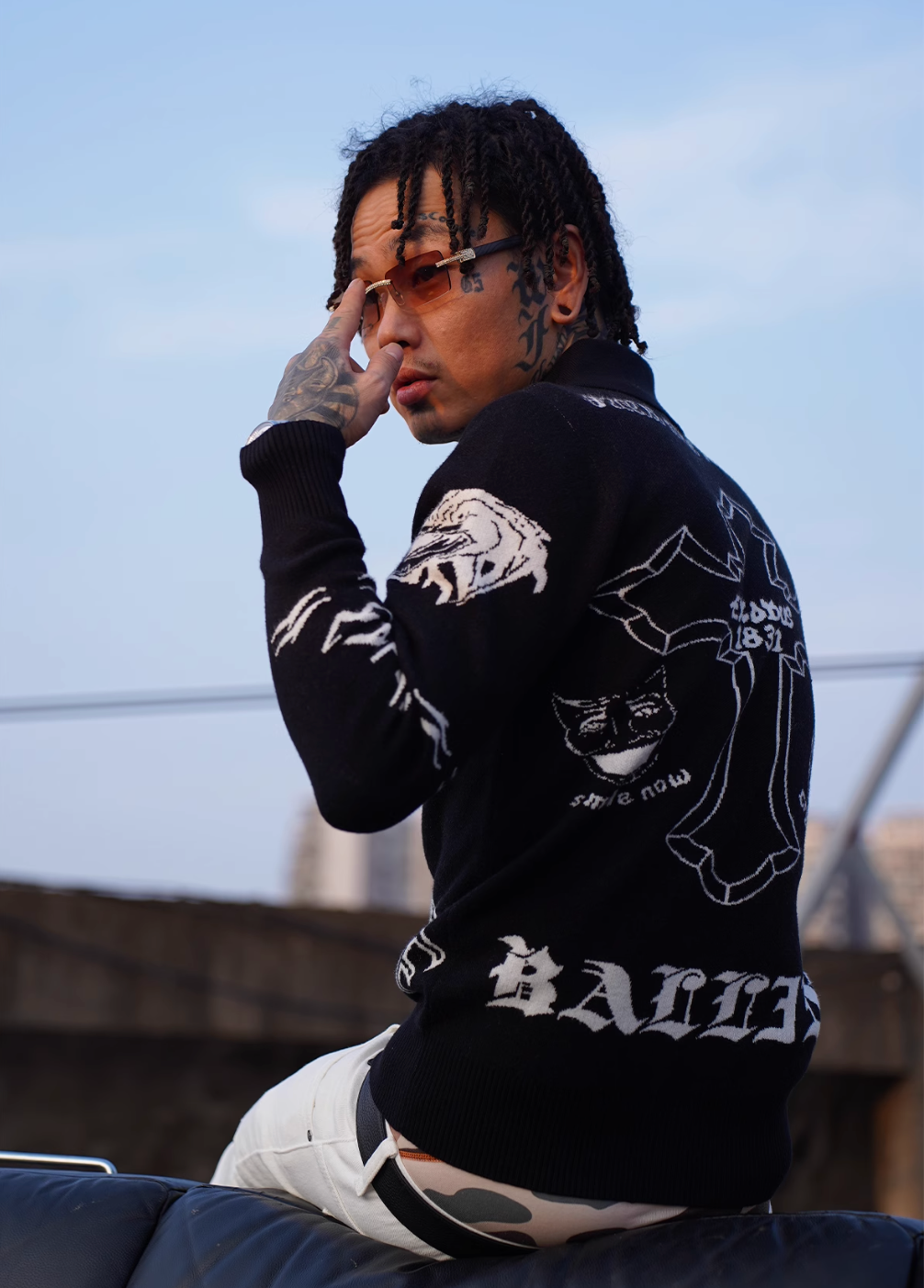 TGFCLUB 2PAC Tattoo Slim Fit Polo Knit Sweater | Face 3 Face