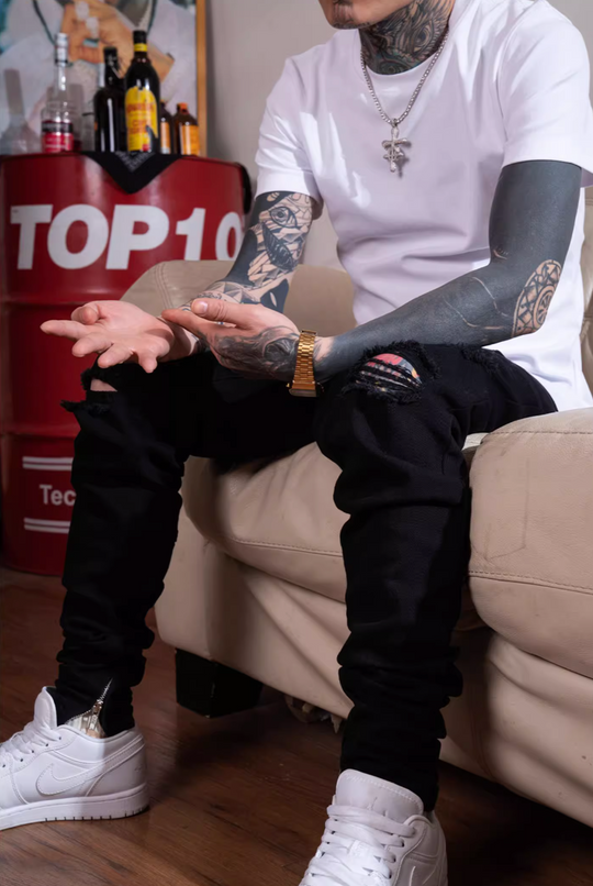 TGFCLUB Washed Distressed Slim Fit Stretch Jeans | Face 3 Face