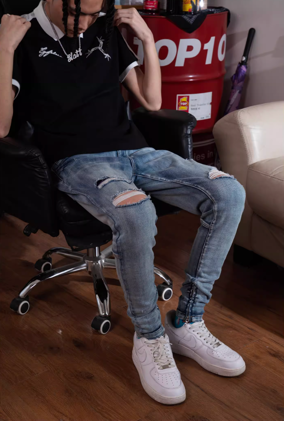 TGFCLUB Washed Distressed Slim Fit Stretch Jeans | Face 3 Face