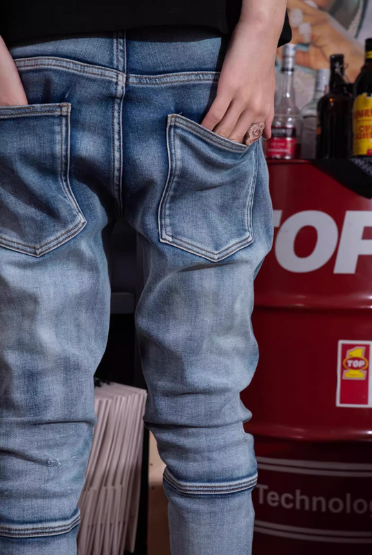 TGFCLUB Washed Distressed Slim Fit Stretch Jeans | Face 3 Face