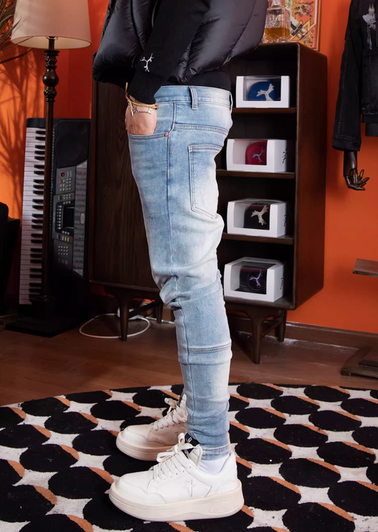 TGFCLUB Leather Patch Washed Slim Fit Jeans | Face 3 Face