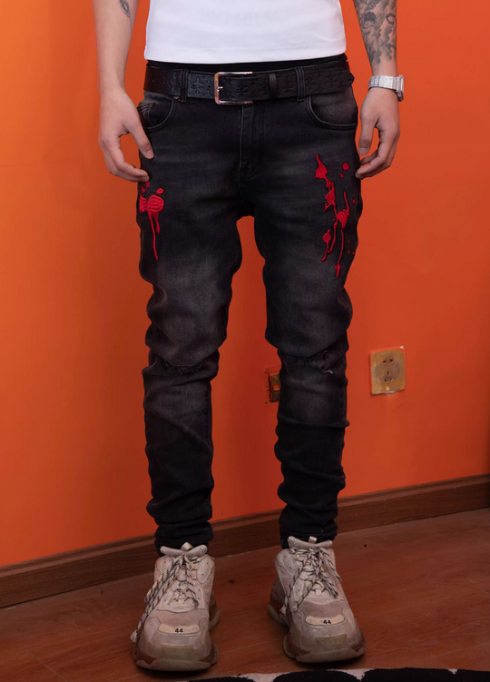 TGFCLUB 3D Embroidered Washed Slim Fit Jeans | Face 3 Face