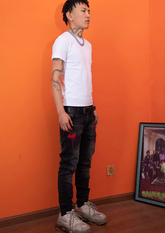 TGFCLUB 3D Embroidered Washed Slim Fit Jeans | Face 3 Face