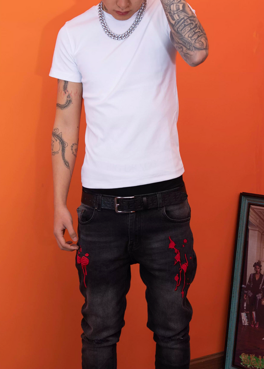 TGFCLUB 3D Embroidered Washed Slim Fit Jeans | Face 3 Face