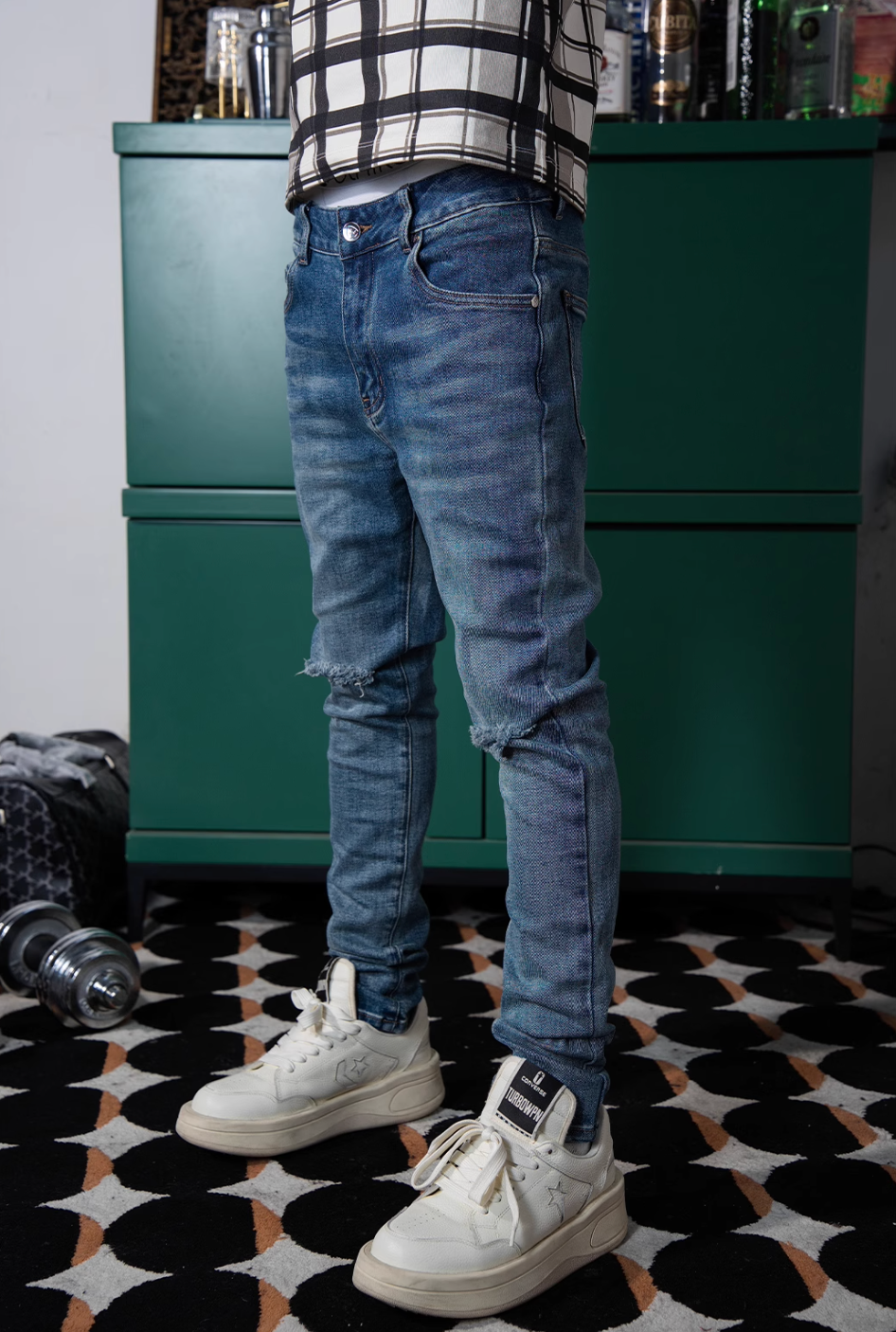 TGFCLUB Washed Cut Holes Slim Fit Stretch Jeans | Face 3 Face