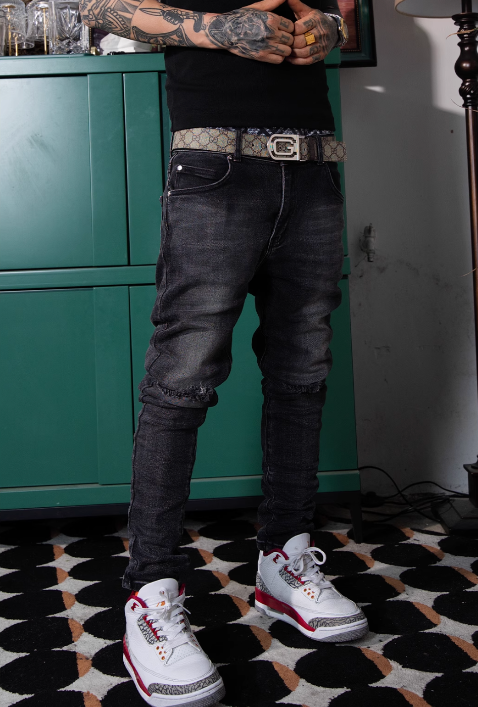 TGFCLUB Washed Cut Holes Slim Fit Stretch Jeans | Face 3 Face