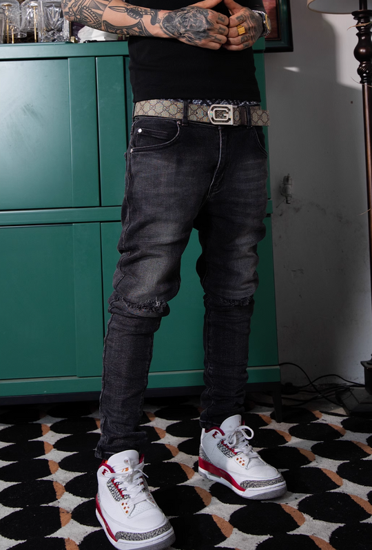 TGFCLUB Washed Cut Holes Slim Fit Stretch Jeans | Face 3 Face