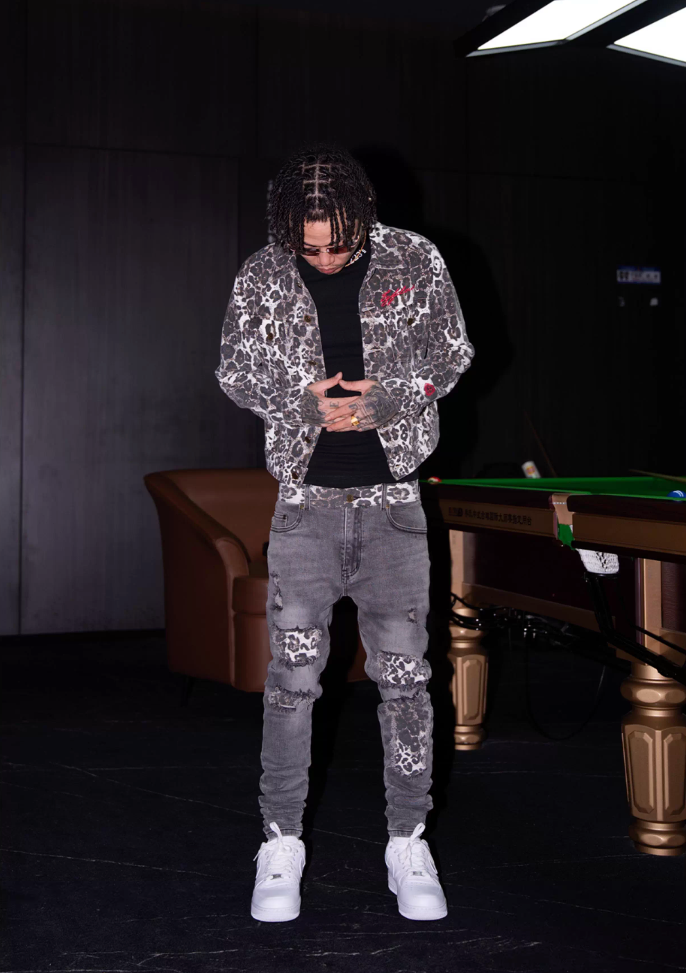 TGFCLUB Leopard Patch Washed Distressed Slim Fit Jeans | Face 3 Face