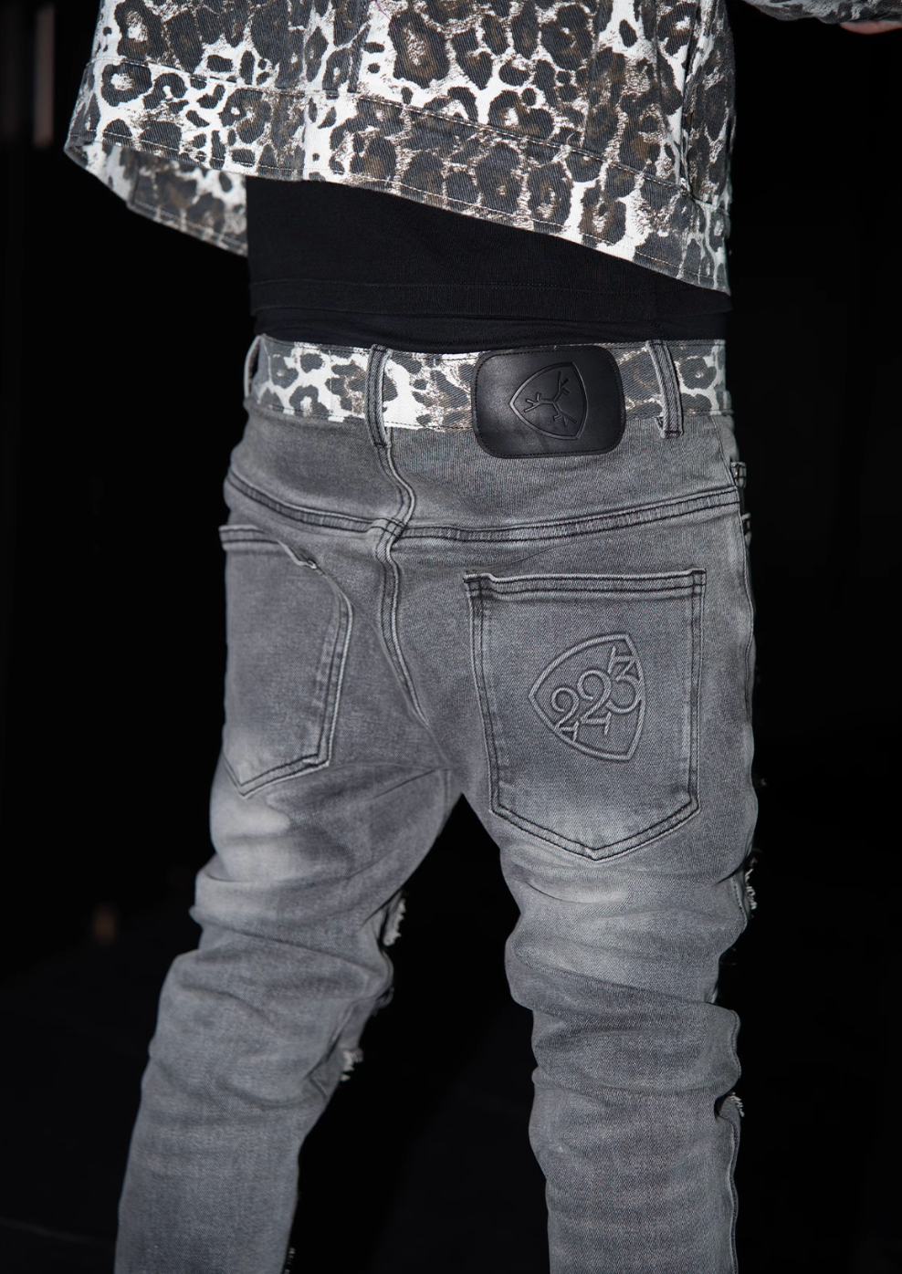 TGFCLUB Leopard Patch Washed Distressed Slim Fit Jeans | Face 3 Face