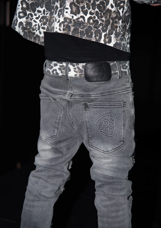 TGFCLUB Leopard Patch Washed Distressed Slim Fit Jeans | Face 3 Face