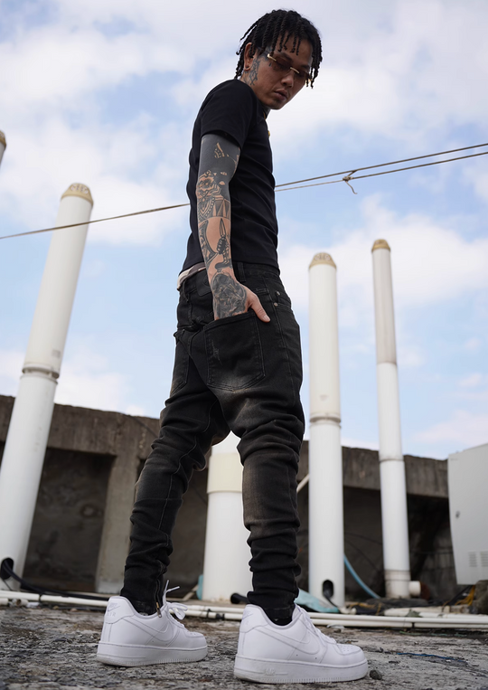 TGFCLUB Hem Zipper Washed Slim Fit Jeans | Face 3 Face