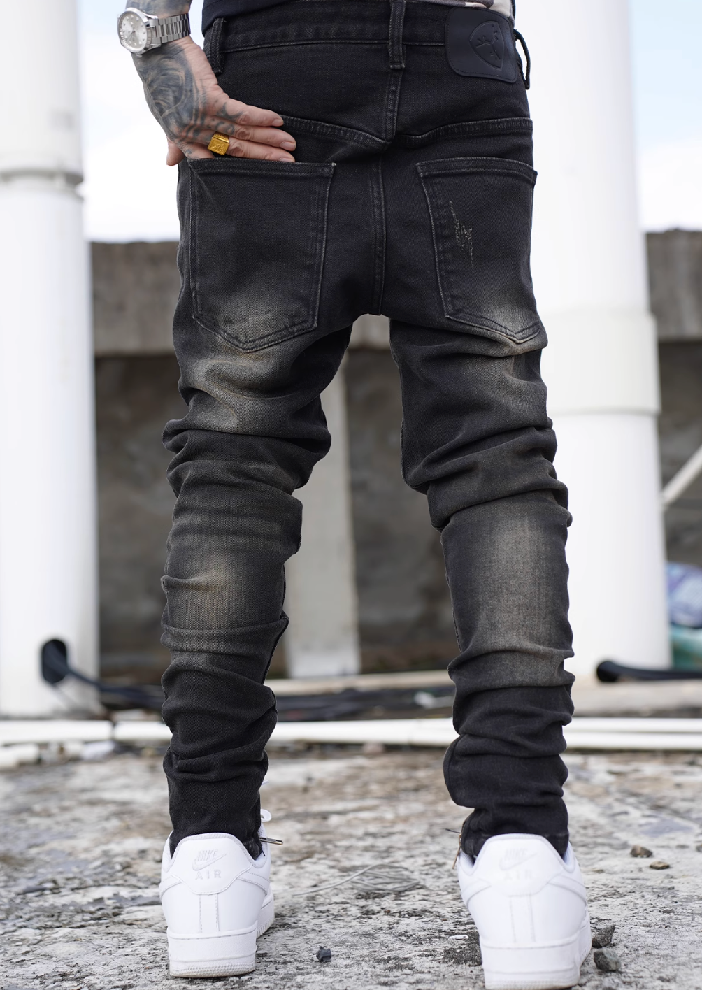 TGFCLUB Hem Zipper Washed Slim Fit Jeans | Face 3 Face