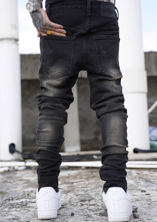 TGFCLUB Hem Zipper Washed Slim Fit Jeans | Face 3 Face