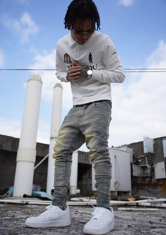 TGFCLUB Hem Zipper Washed Slim Fit Jeans | Face 3 Face