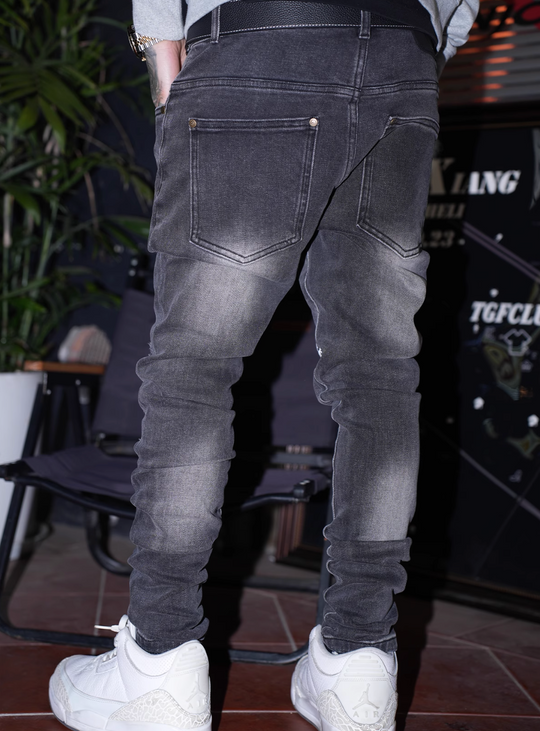 TGFCLUB x SNOWMAKER Snowflake Embroidered Distressed Slim Fit Jeans | Face 3 Face