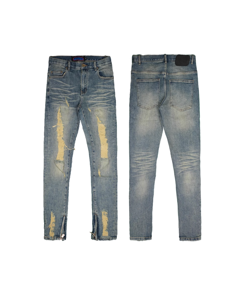 TGFCLUB Heavy Distressed Hem Zipper Slim Fit Jeans | Face 3 Face