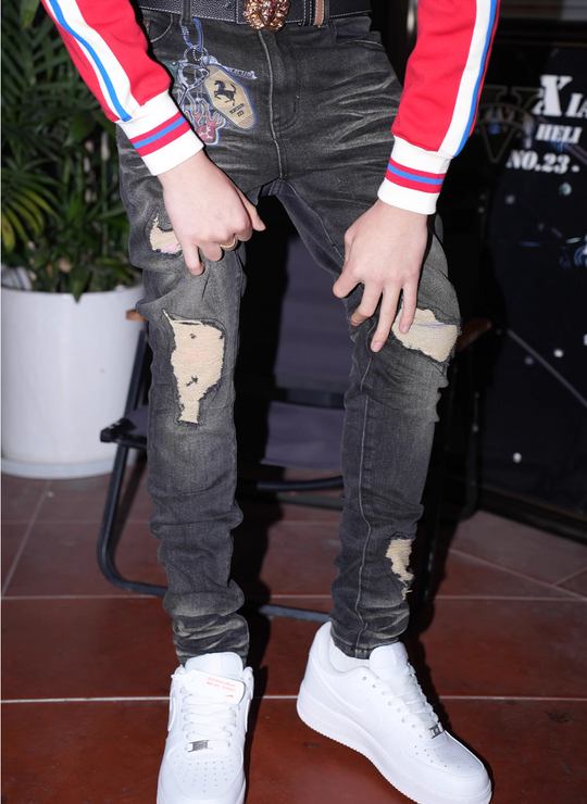 TGFCLUB Keychain Print Washed Slim Fit Jeans | Face 3 Face