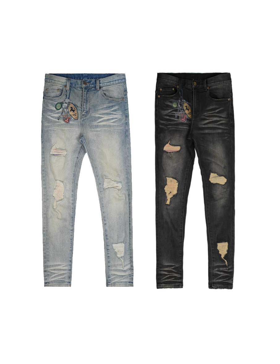 TGFCLUB Keychain Print Washed Slim Fit Jeans | Face 3 Face