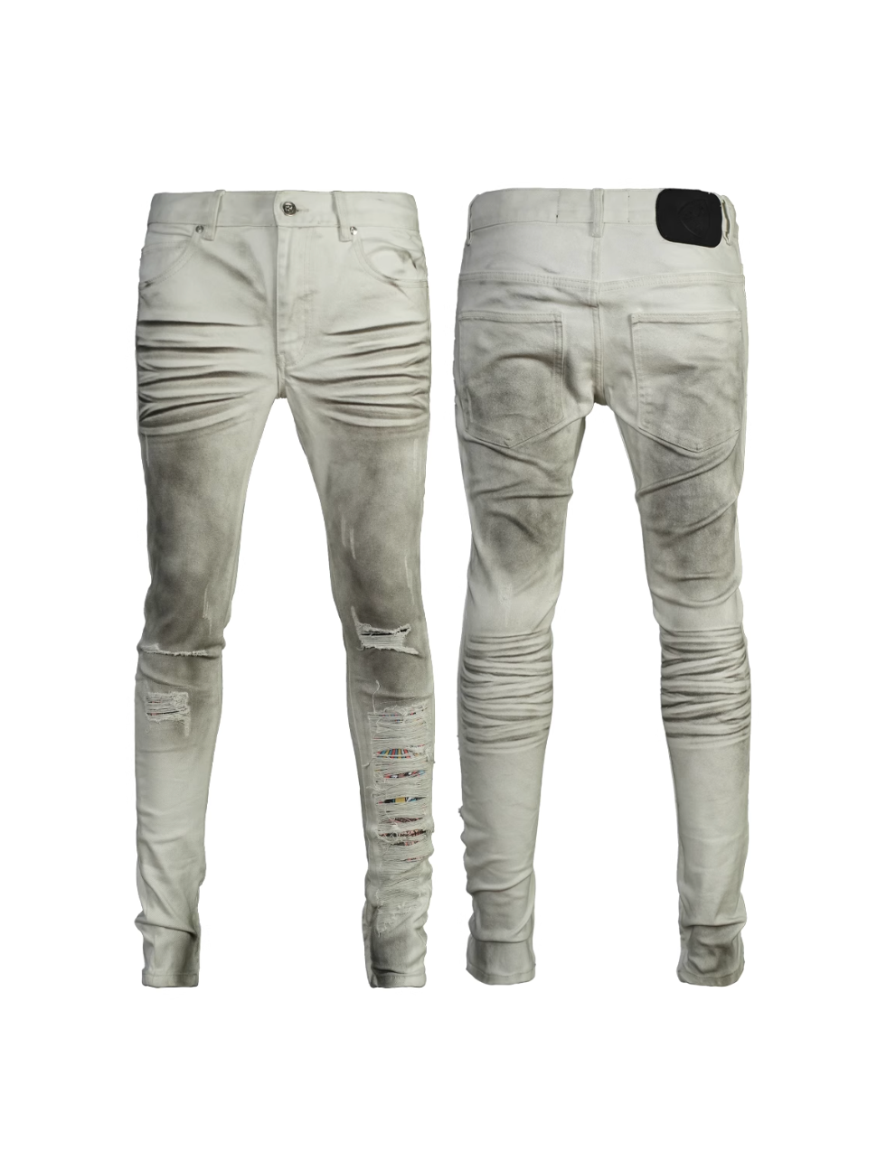 TGFCLUB Sprayed Whisker Washed Hem Zipper Slim Fit Jeans | Face 3 Face