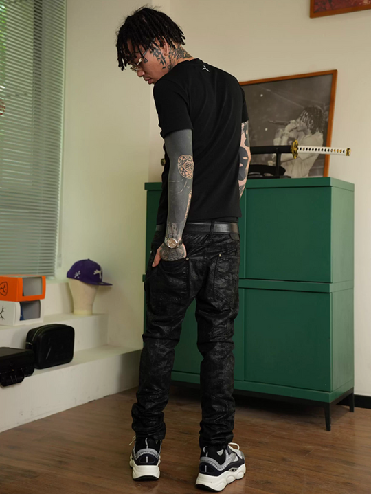 TGFCLUB Coated Wax Slim Fit Jeans | Face 3 Face