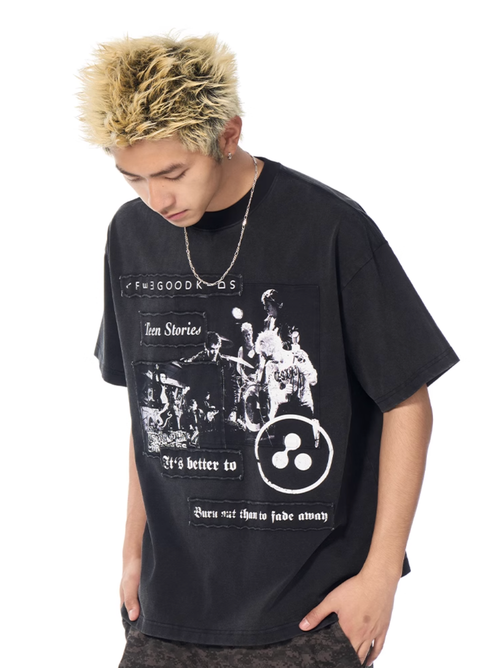 AFGK Rock Punk Print Vintage Washed Tee | Face 3 Face