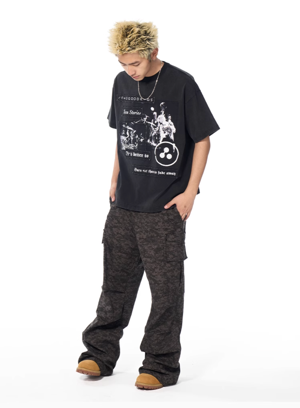 AFGK Rock Punk Print Vintage Washed Tee | Face 3 Face