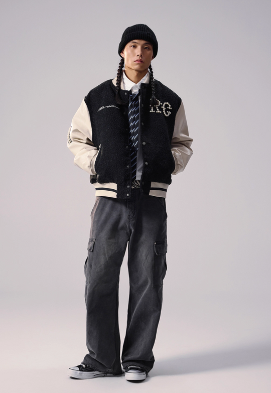 Remedy RMD Pearl Embroidered Leather Varsity Jacket | Face 3 Face