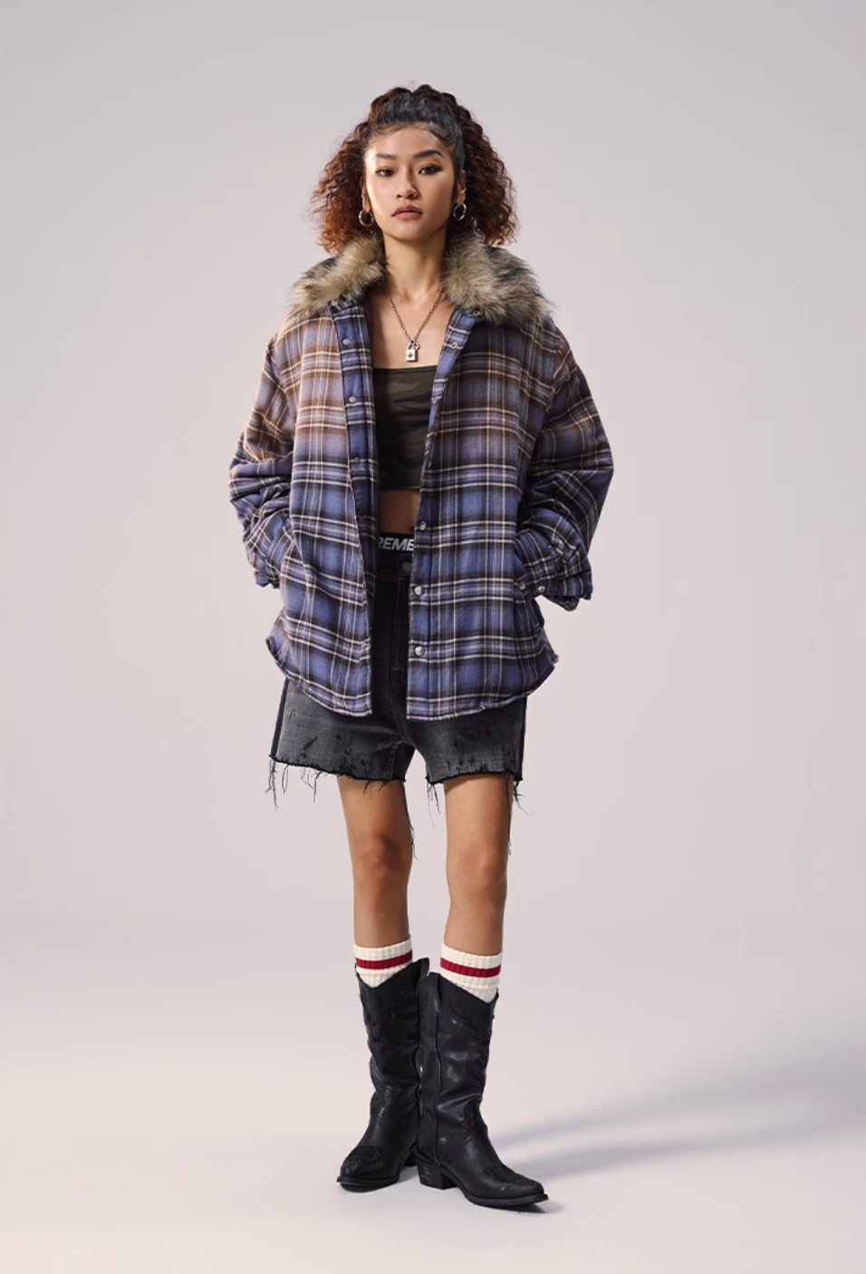 Remedy Gradient Plaid Quilted Lined Shirt Jacket | Face 3 Face