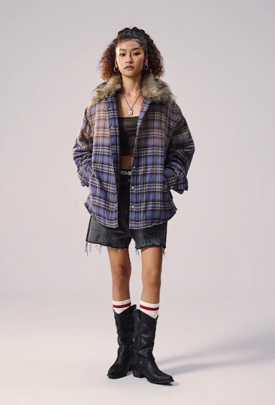Remedy Gradient Plaid Quilted Lined Shirt Jacket | Face 3 Face