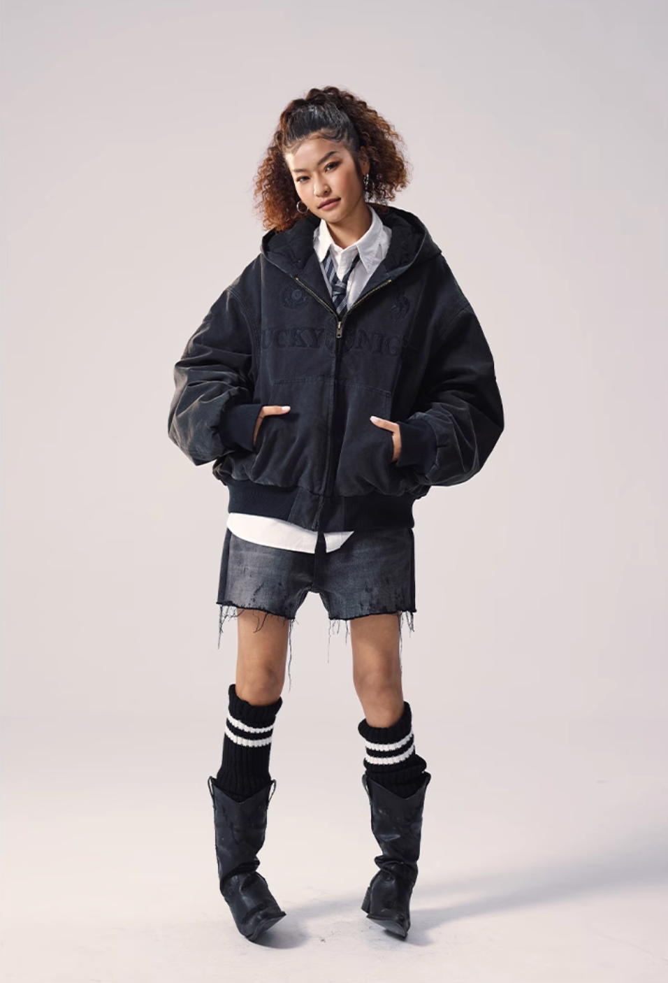 Remedy Embroidered Washed Hooded Bomber Jacket | Face 3 Face