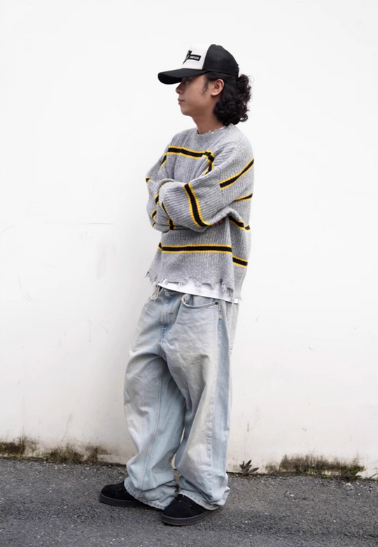 Remedy Striped Distressed Knit Sweater | Face 3 Face