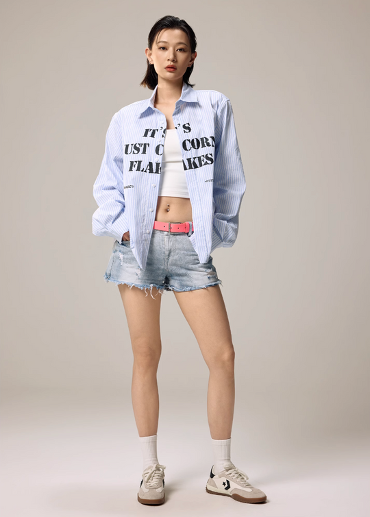 Remedy Letter Print Striped Long Sleeve Shirt | Face 3 Face