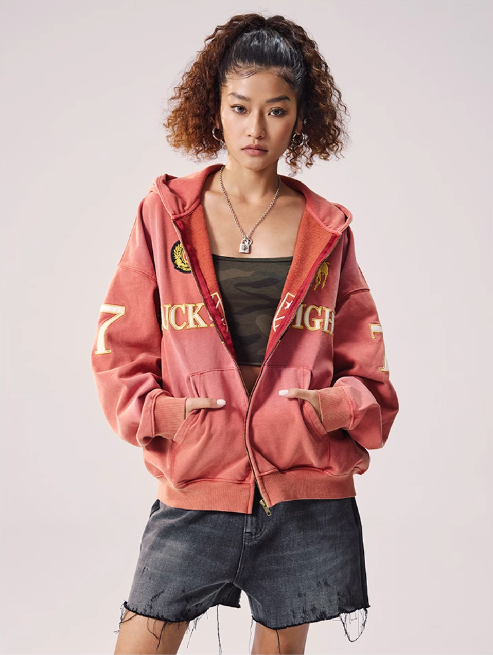 Remedy Washed Patch Embroidered Zip Up Hoodie | Face 3 Face